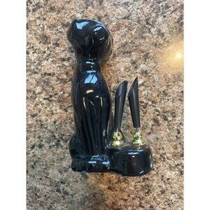 Vintage Black Ceramic Dog Figurine Pen Holder Desk Accessory Handcrafted Collect